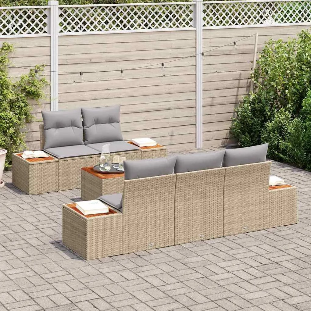 Conjunto de Sofá de Jardim vidaXL de 6 Peças com Almofadas em Bege de