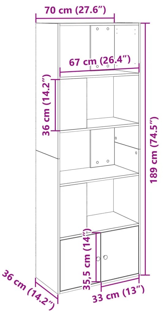 Estante 70x36x189 cm derivados de madeira cinzento cimento