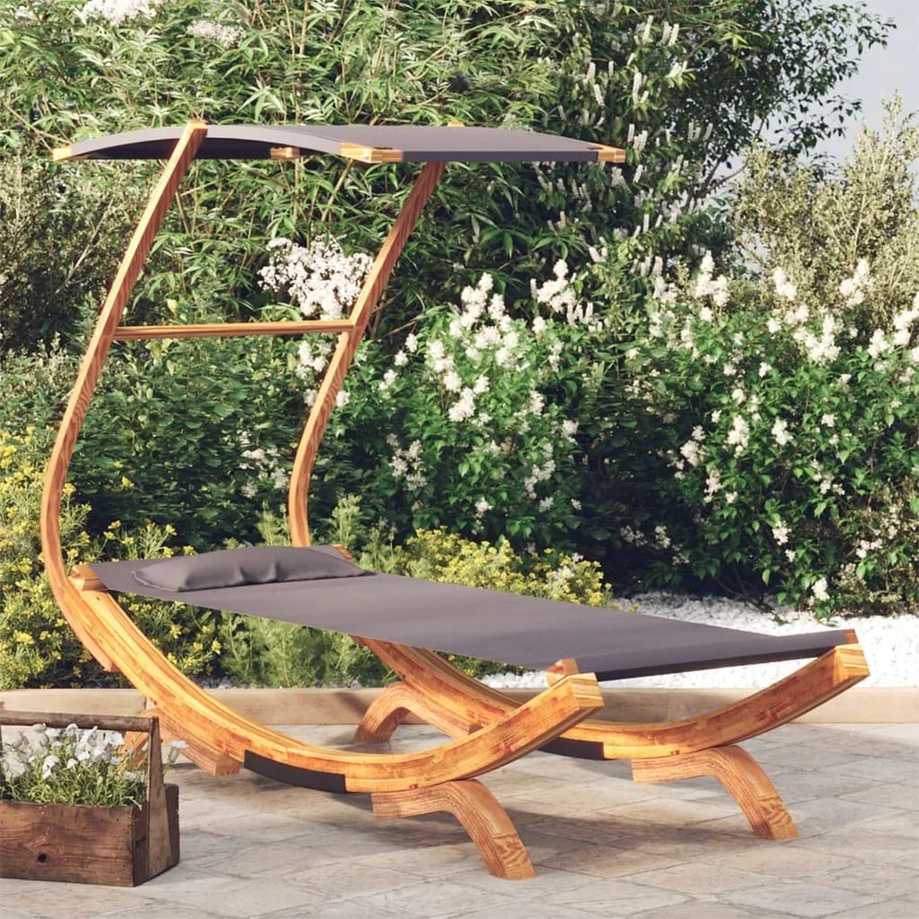 vidaXL Espreguiçadeira c/ toldo 100x190x134cm madeira curva antracite