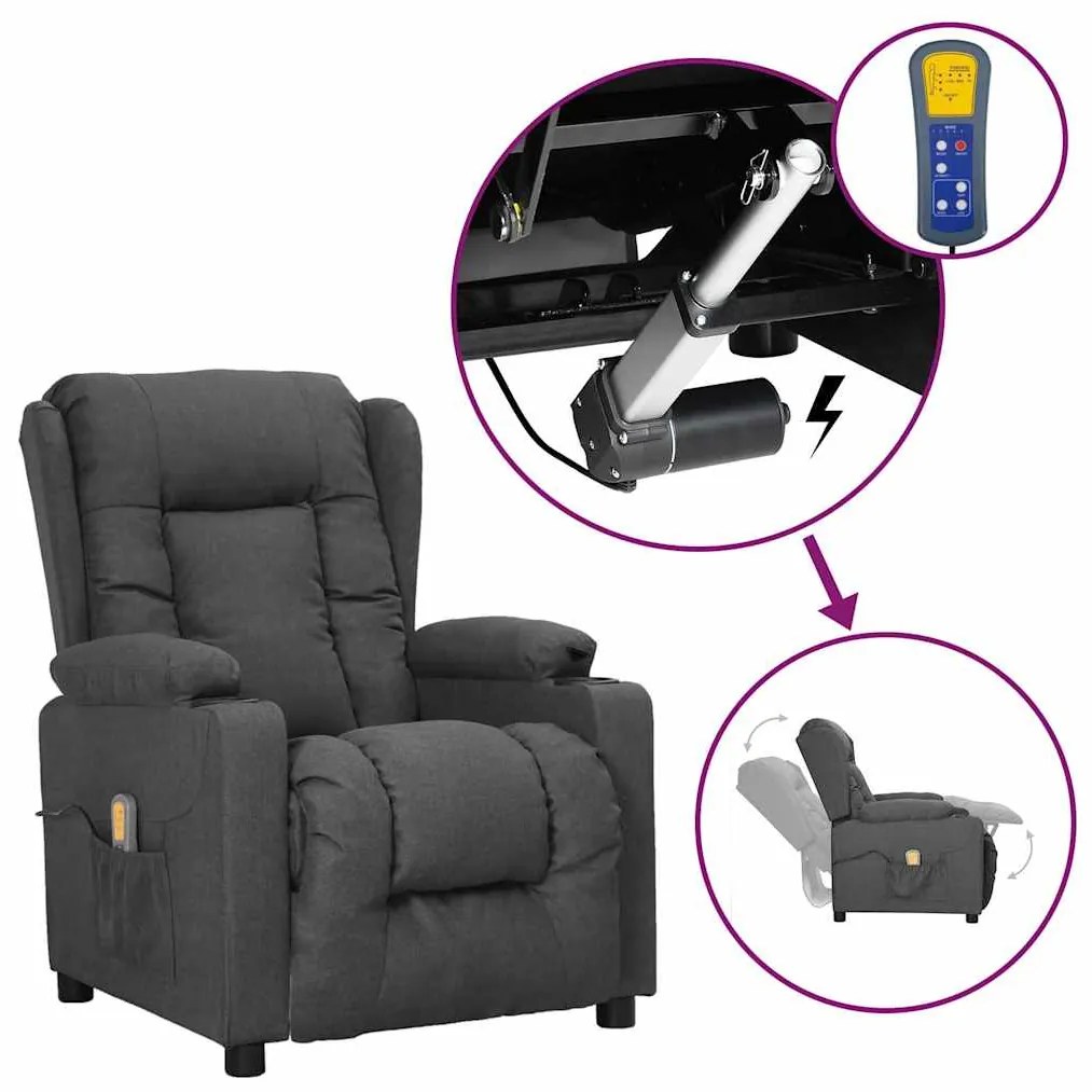 Poltrona de massagens elevatória tecido cinzento-escuro