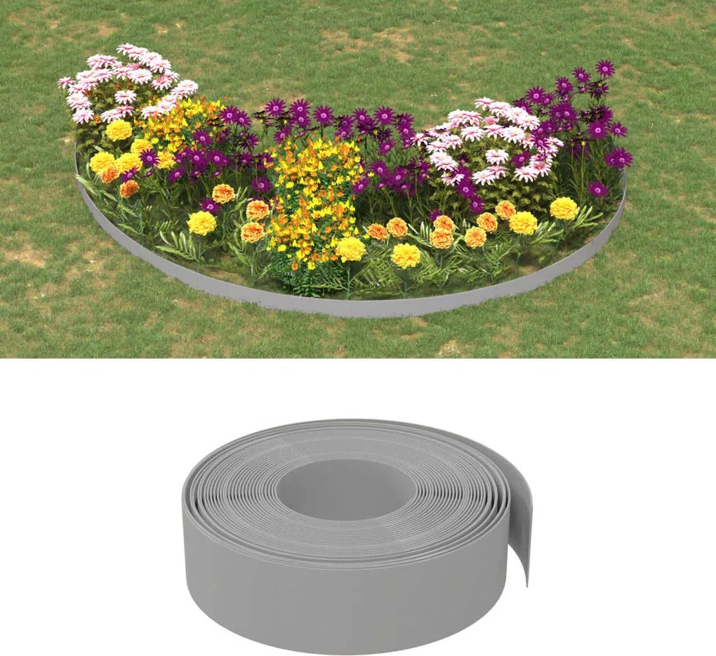 vidaXL Bordas de jardim 5 pcs 10 m 15 cm polietileno cinzento