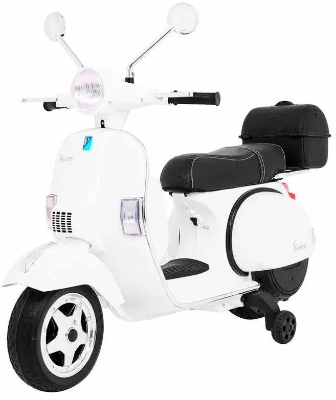 Vespa elétrica para Crianças 12V Scooter, Rodas Espuma EVA assento couro ecológico Branca