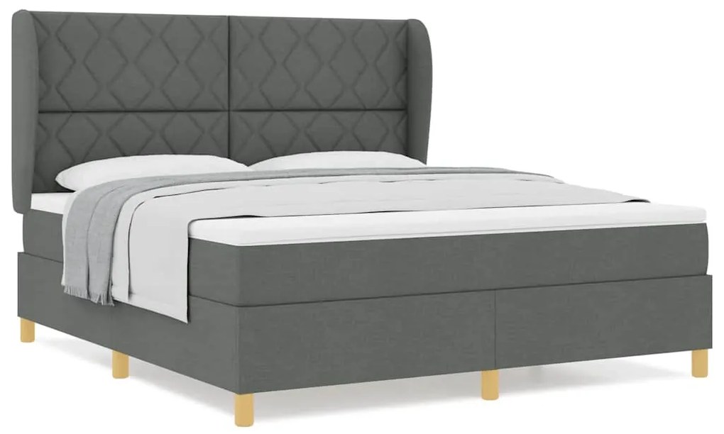 Cama Box com Colchão - Cinza Escuro, 180x200 cm, Tecido