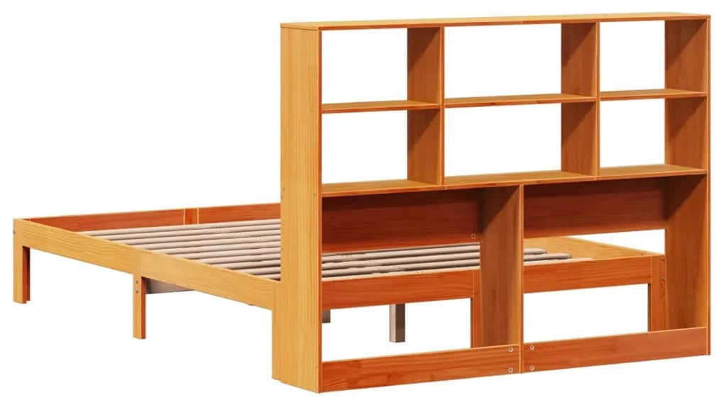 Cama c/ estante sem colchão 120x200cm pinho maciço castanho-mel