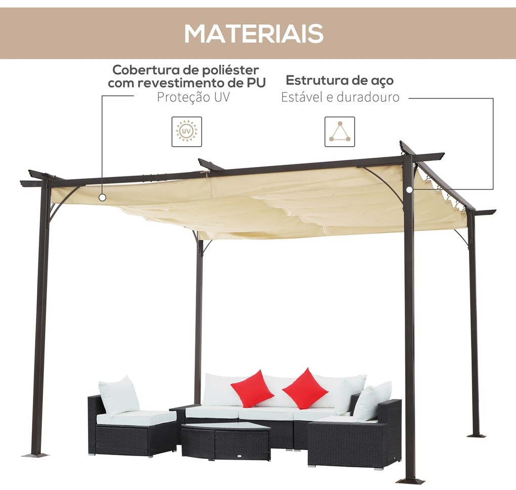 Pérgola de Metal 3,5x3,5m Pérgola para Jardim Pátio ou Terraço com Tet