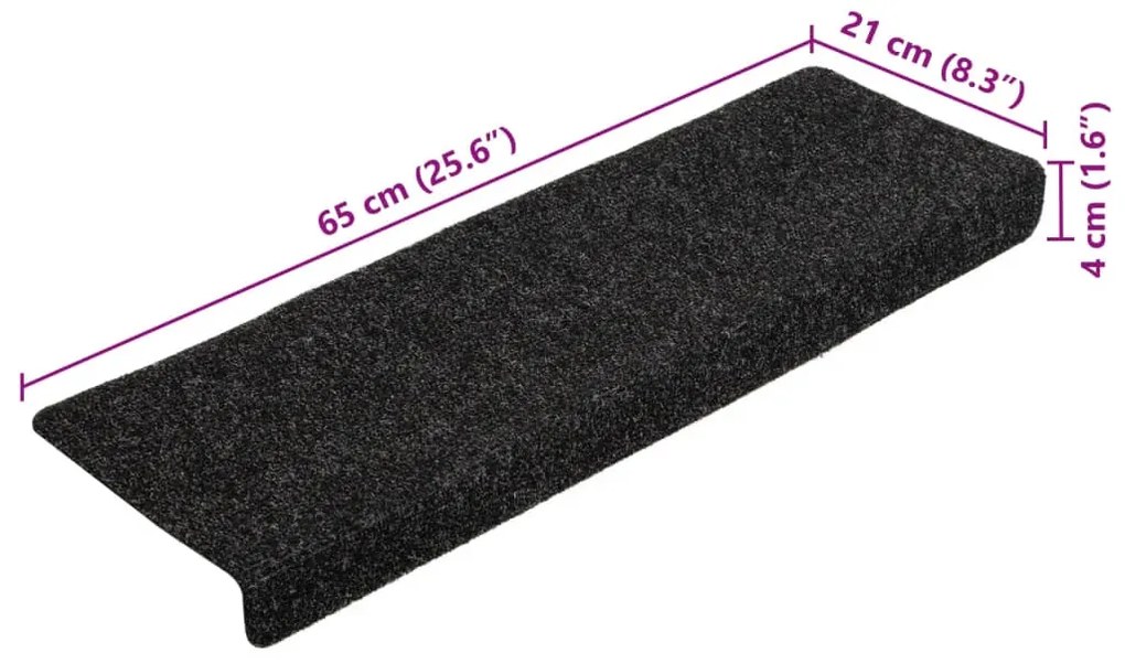 Tapetes de escada 5 pcs 65x21x4 cm agulhado preto