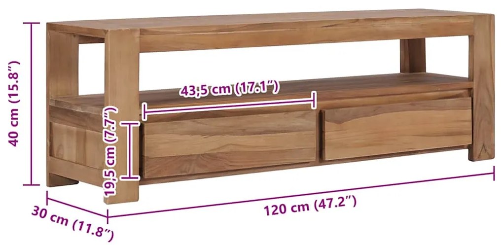 Móvel de TV 120x30x40 cm madeira teca maciça