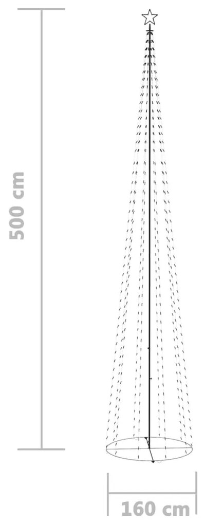 Árvore de Natal em cone c/ 752 luzes LED 160x500 cm branco frio