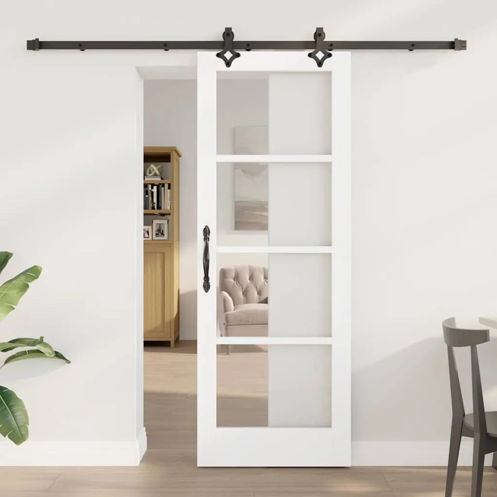 Porta Deslizante vidaXL com Conjunto de Ferragens Branco 73.5x198.5 cm Madeira Maciça de Pinheiro