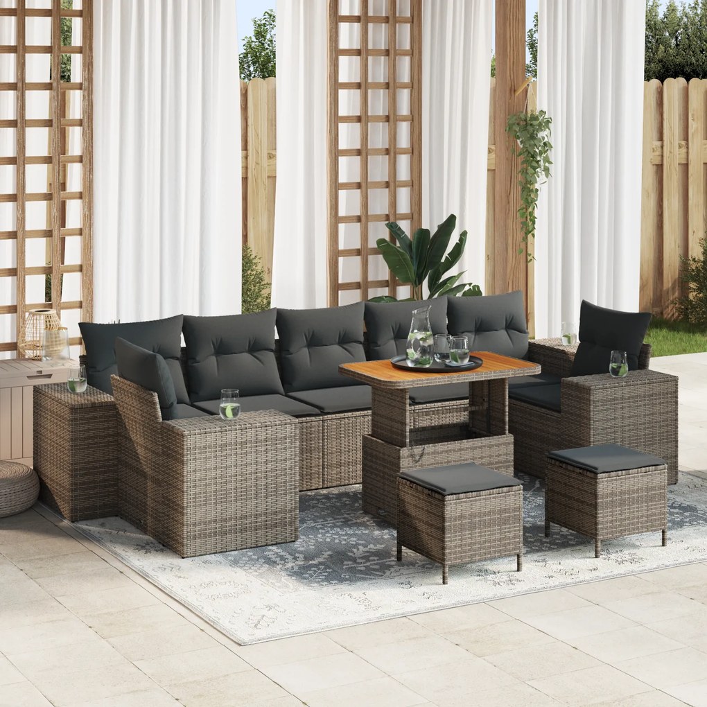 Conjunto de Sofá de Jardim vidaXL de 10 Peças com Almofadas em Cinza Polirattan