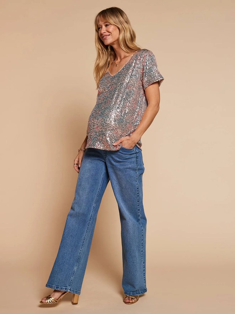 T-shirt de gravidez com lantejoulas multicolor