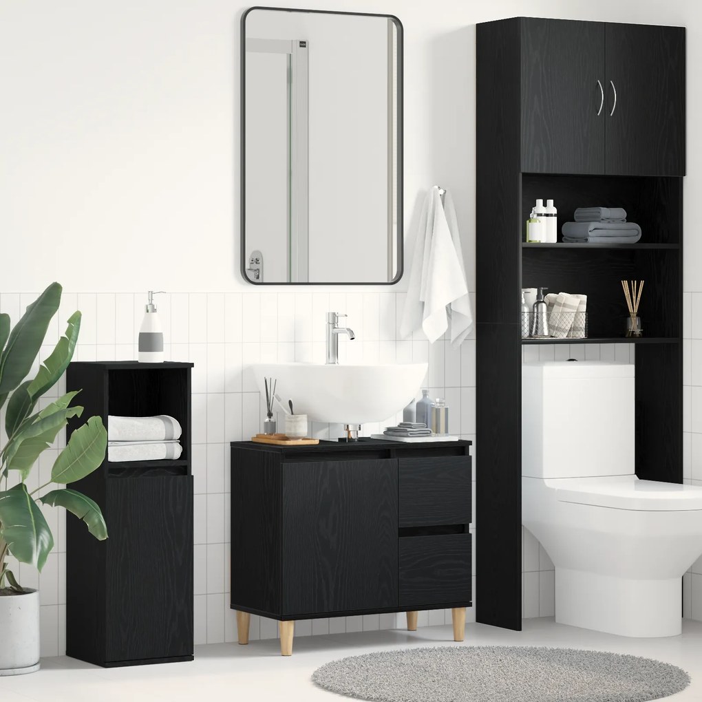 vidaXL Armário de Banheiro com gaveta Carvalho preto 65 x 33 x 60 cm