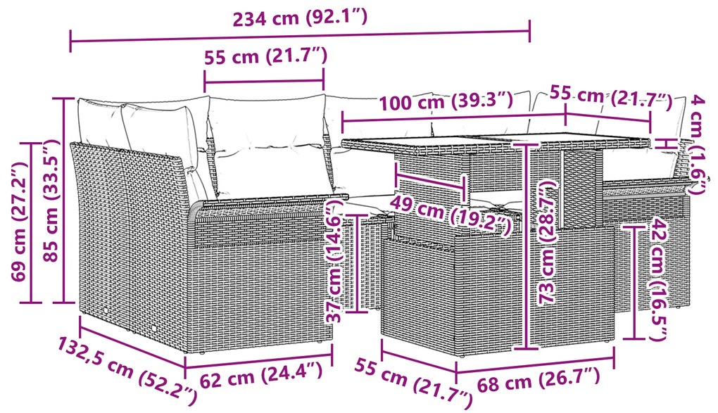 Conjunto de Sofá de Jardim vidaXL 7 Peças com Almofadas Cinza Claro de