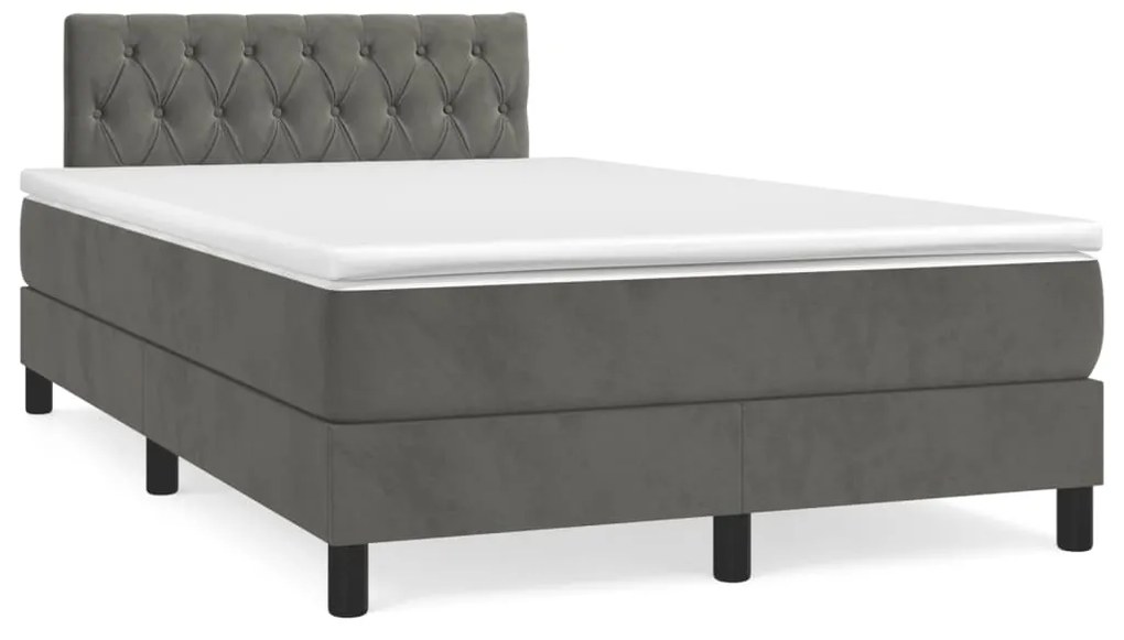 vidaXL Cama box spring colchão LED 120x190cm couro artif. cinza-escuro