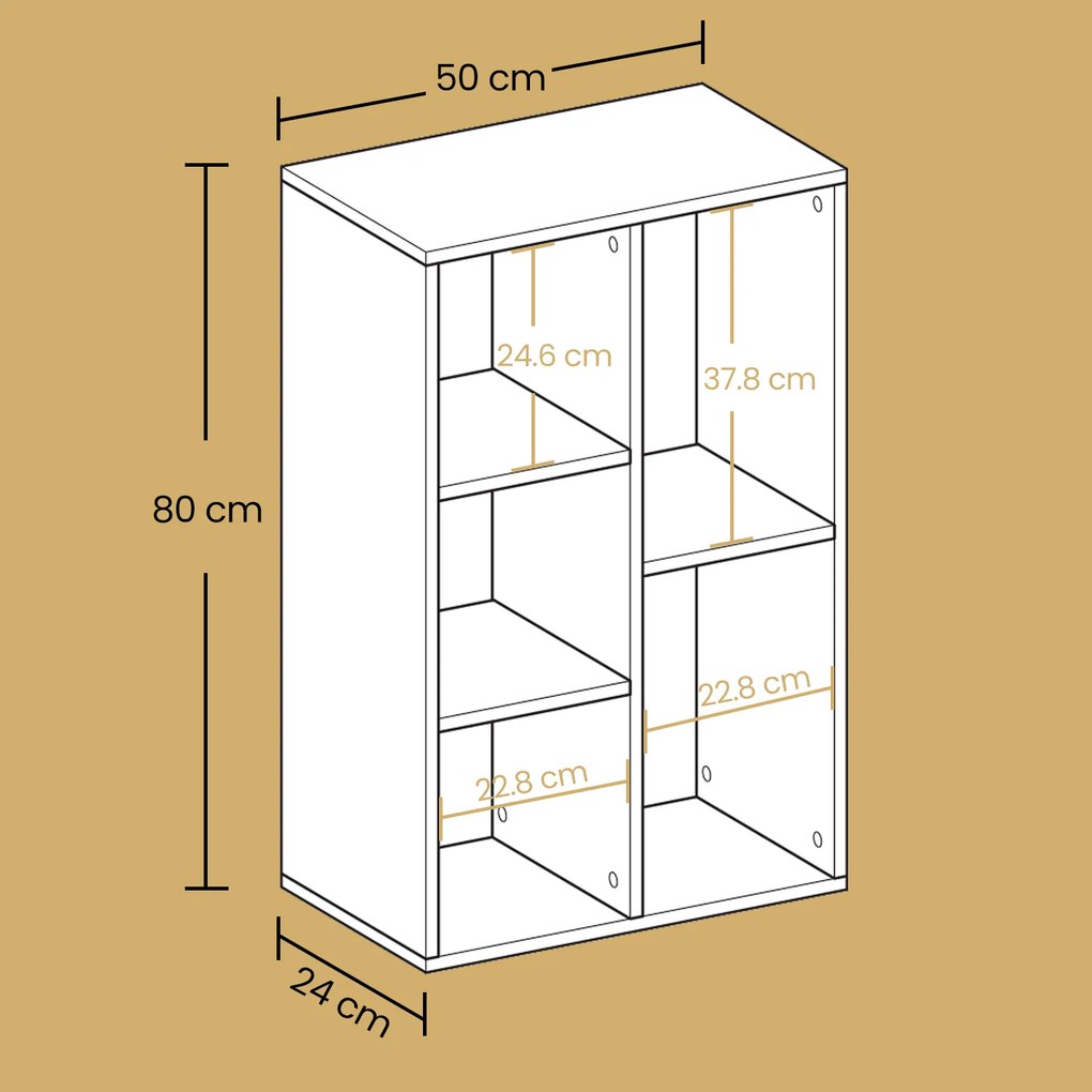 Estante para livros, com 5 compartimentos 24 x 50 x 80 cm castanho