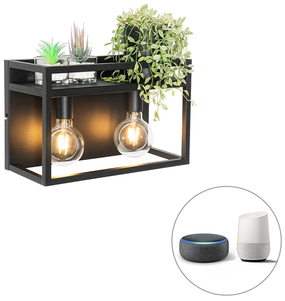 LED Candeeiro de parede inteligente preto com prateleira incl. 2 Wifi G95 - Cage Rack Industrial