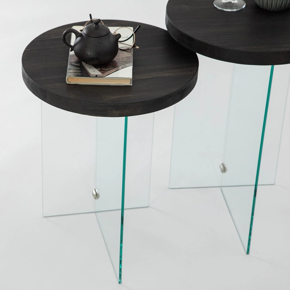 Conjunto de Mesas de Café Serenity – Antracite e Transparente – 35x51