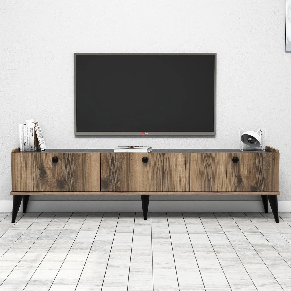 TV Stand Lidya – Nogueira e Mármore – 180x49x35 cm