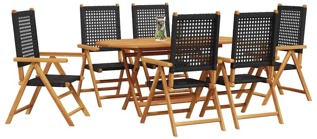 Conjunto de Jantar para Jardim Manual 7 pcs Preto