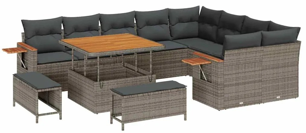Conjunto de Sofá de Jardim vidaXL 12 Peças com Almofadas Cinza Vime PE