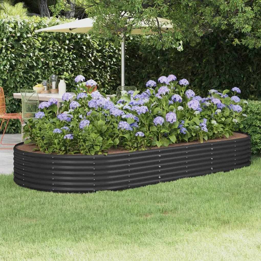 Canteiro elevado jardim 296x140x36 aço revestido a pó antracite