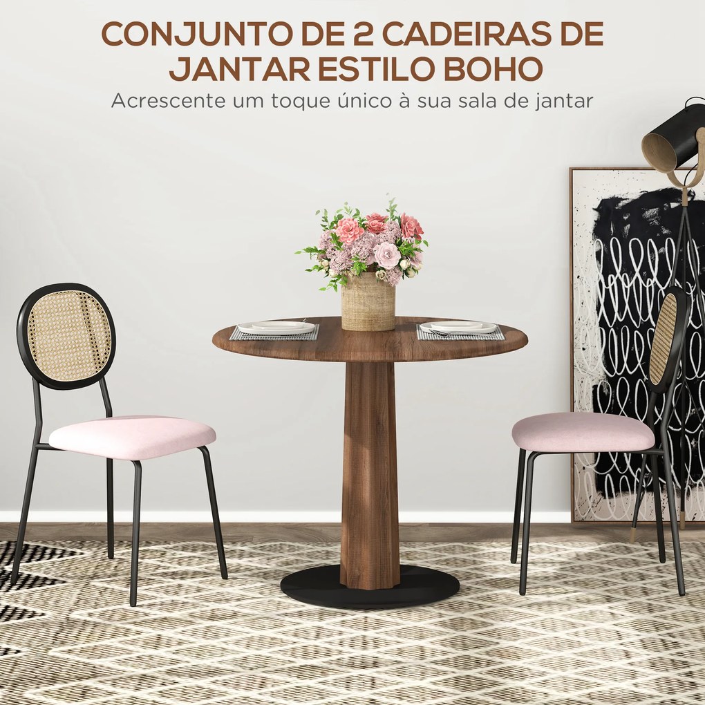 Conjunto de 2 Cadeiras de Sala de Jantar Cadeiras de Cozinha com Encosto em Vime Sintético 44x54x87 cm Rosa e Preto