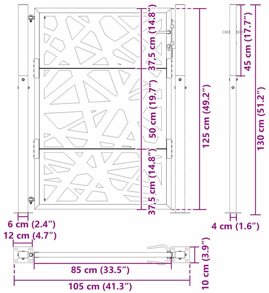 Portão de jardim 105x130 cm design de luz em aço resistente