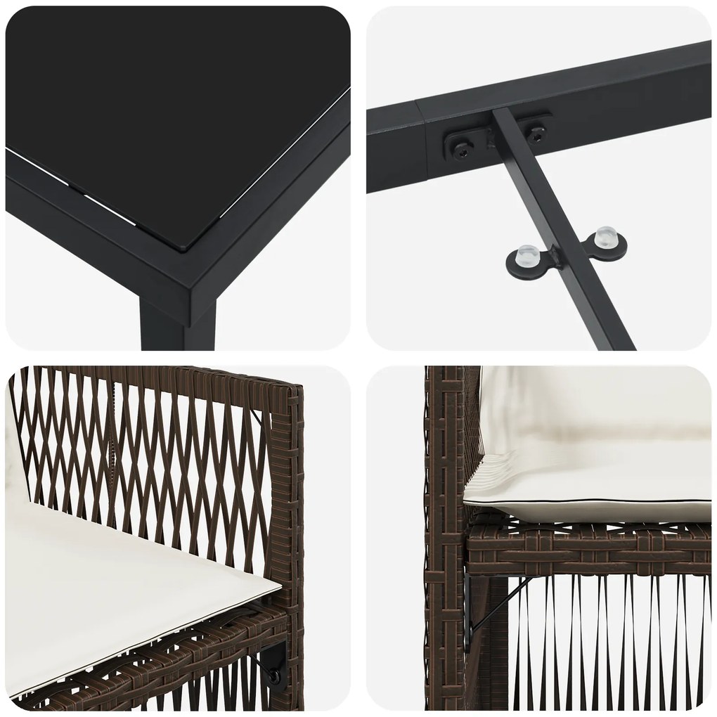 Conjunto de Jantar de 9 Peças vidaXL com Almofadas Castanho Vime Sinté