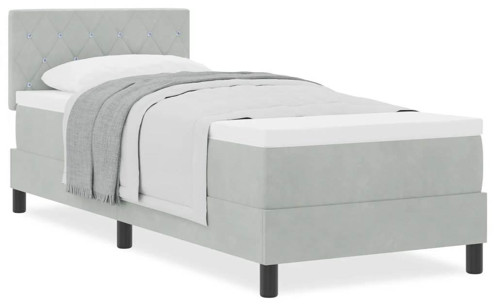 Cama Box com Colchão vidaXL Cinza Claro 80x200 cm Veludo