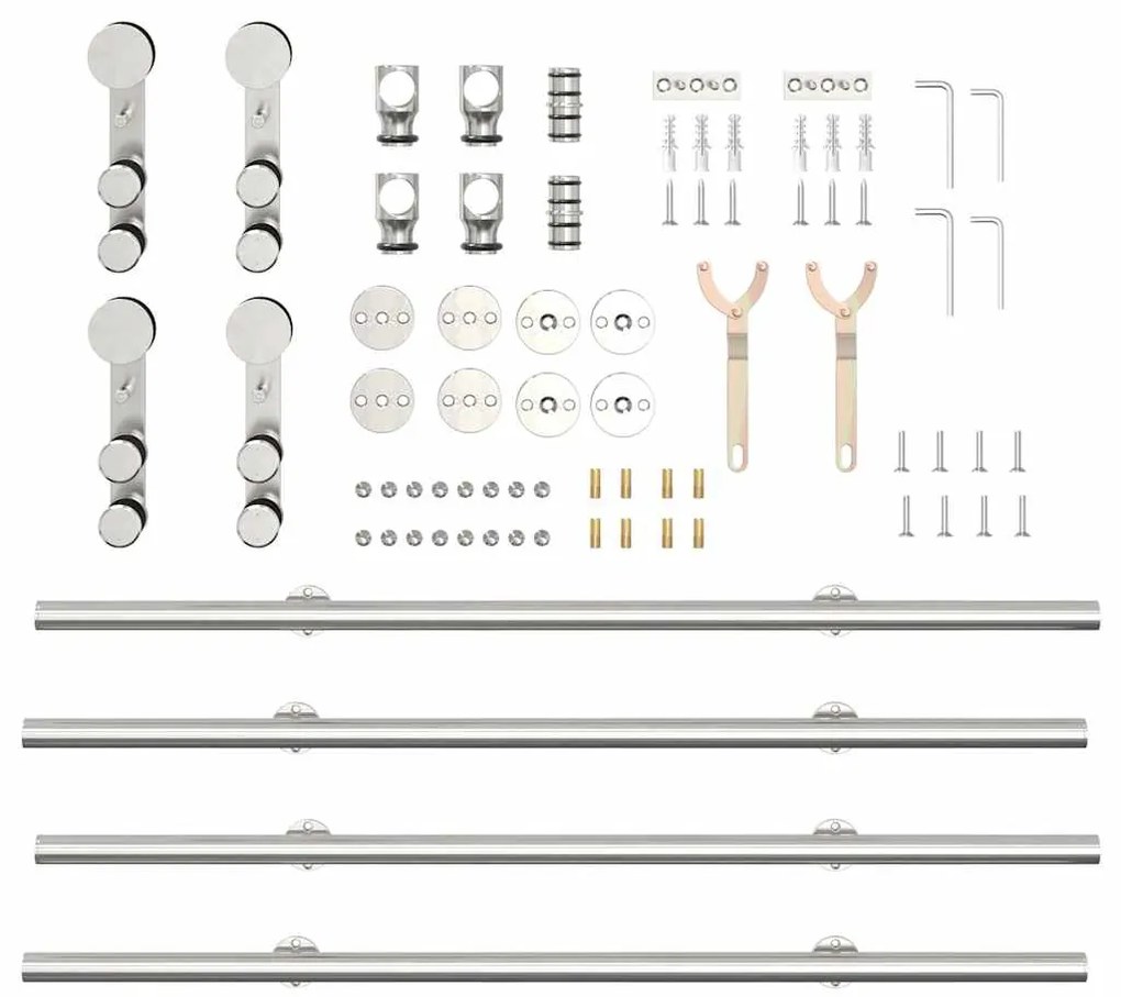 Kit ferragens p/ porta deslizante 200cm aço inoxidável prateado