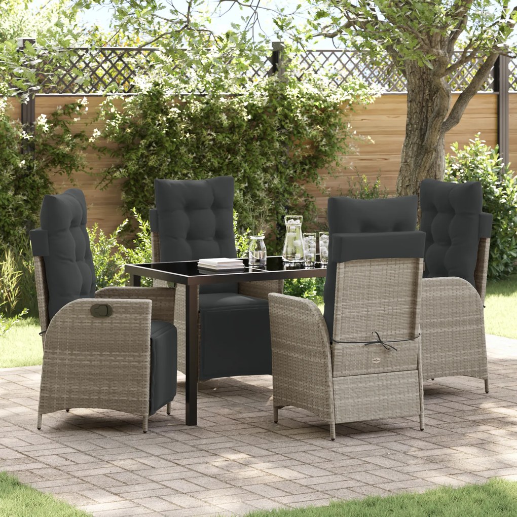 vidaXL Conjunto de Jantar de Jardim de 5 Peças Vime PE Cinzento Claro