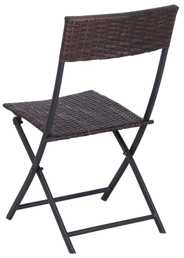 Conjunto de 3 Peças de Rattan Conjunto de 2 Cadeiras e Mesa para Pátio Varanda Jardim Dobrável Desenho Trançado Elegante Mesa de 60x60x72 cm Cor Marro