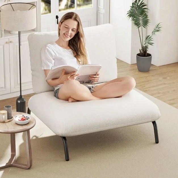 Poltrona d tamanho grande confortável para sala de estar com assento extra largo e profundo Bolso de armazenamento Estrutura metálica Bege