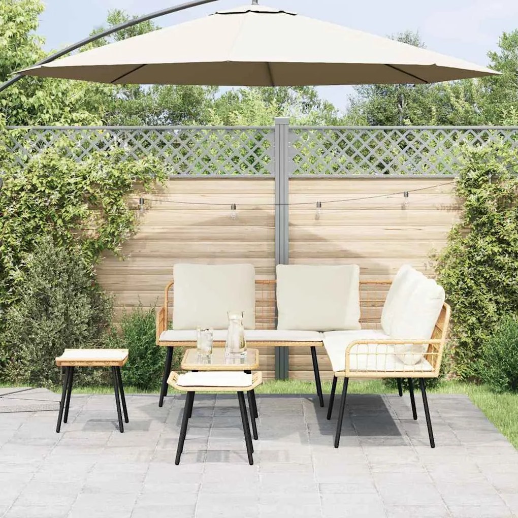 vidaXL Conjunto de Sofá de Jardim 4 Peças com Almofadas em Rattan Natural