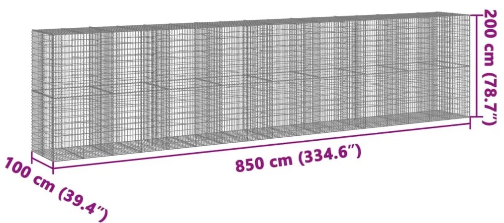 Cesto gabião com cobertura 850x100x200 cm ferro galvanizado