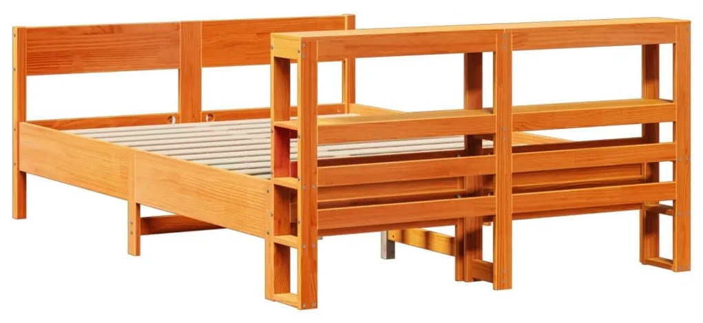 Cama sem colchão 140x200 cm madeira pinho maciça castanho-mel