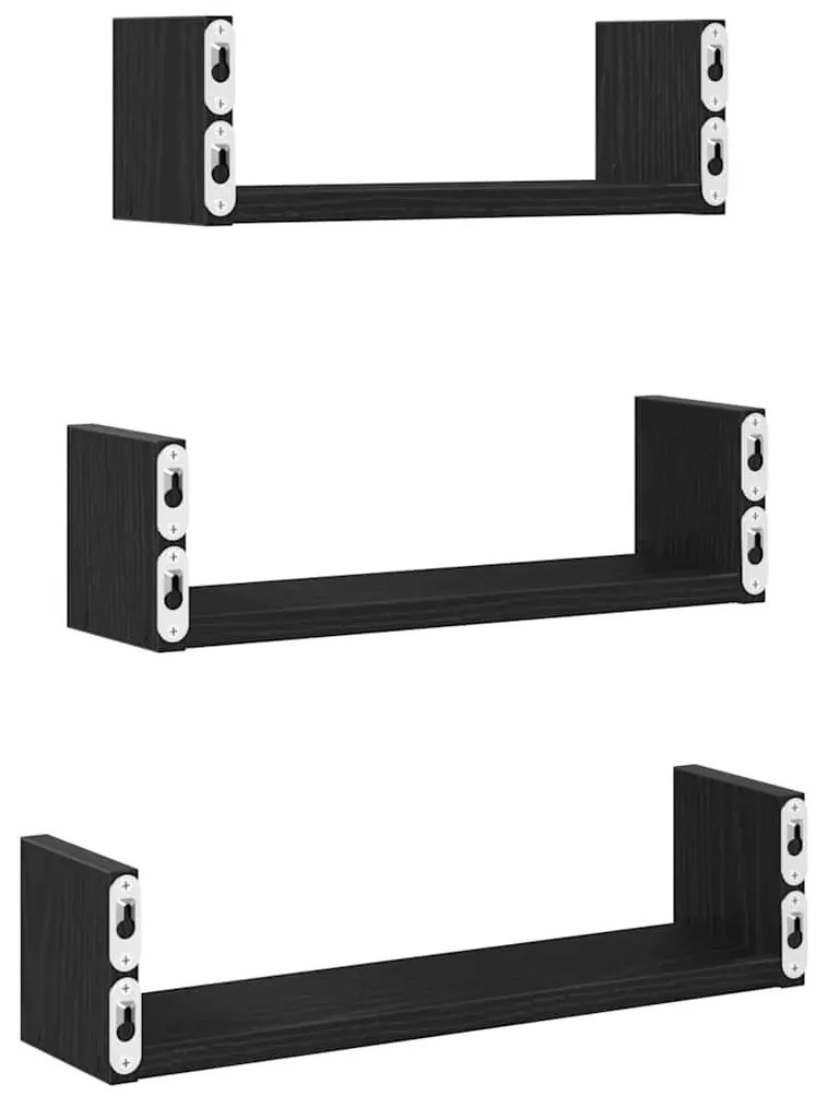 Prateleiras parede 3 pcs derivados madeira carvalho preto