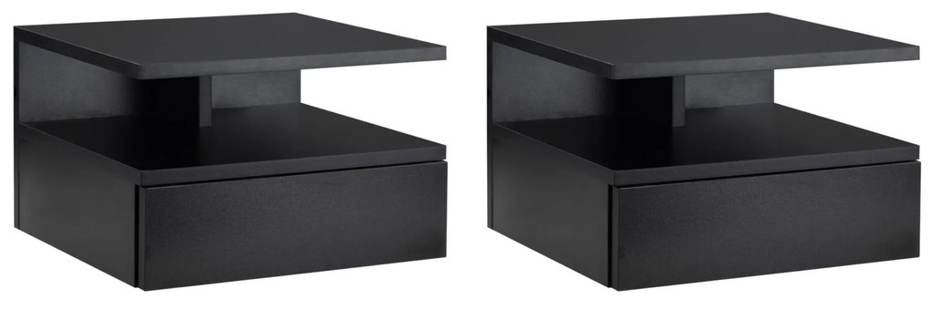 Conjunto de 2 Mesinhas de Cabeceira Flutuantes - Preto - Design Modern