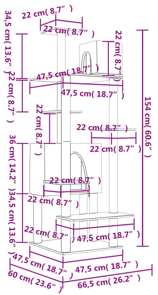 Árvore para gatos c/ postes arranhadores sisal 154 cm cor creme