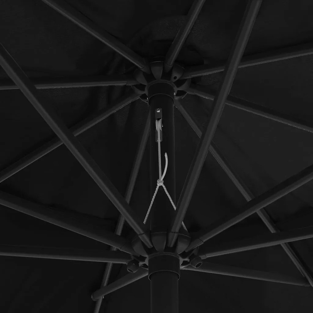 Guarda-sol de jardim com poste de metal 390 cm preto