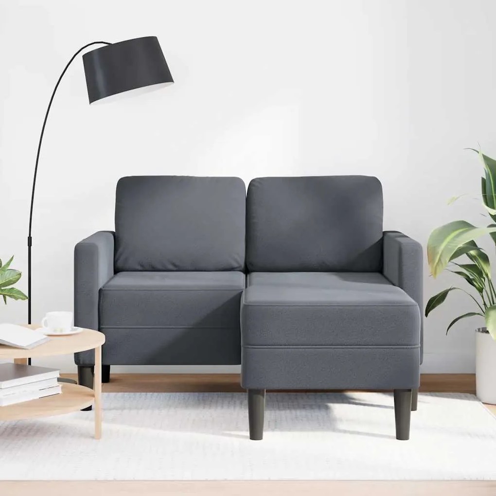 Sofá 2 lugares com Chaise em L 125 cm veludo cinzento-escuro