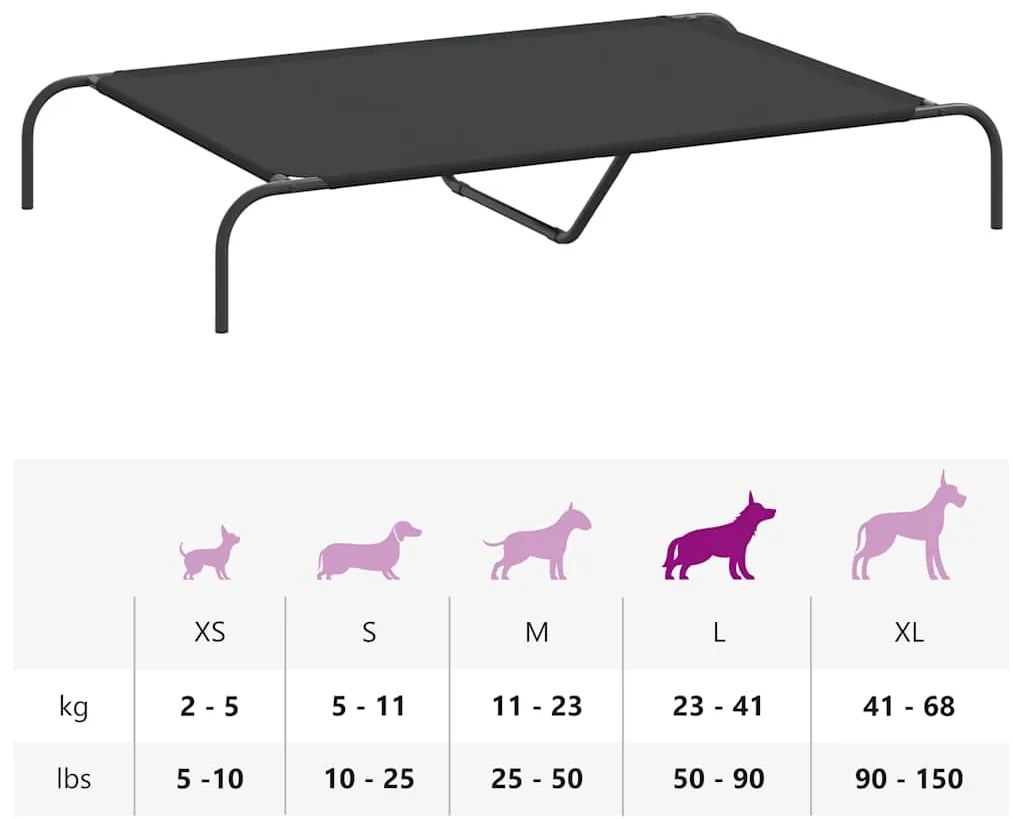 Cama para cães elevada 130x80x20cm tecido oxford e aço preto