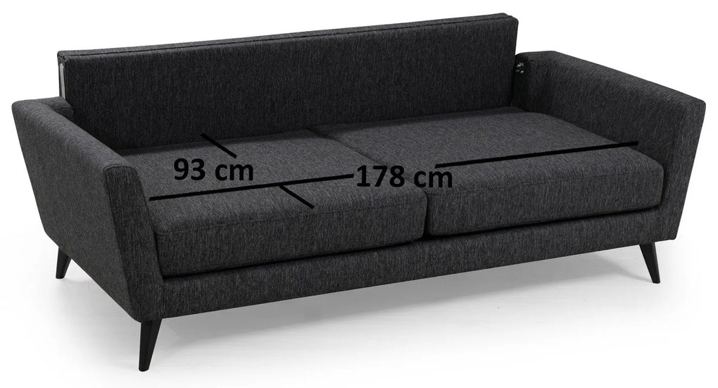 Sofá de 3 Lugares Mayorka – Cinzento Escuro – 215x94x88 cm