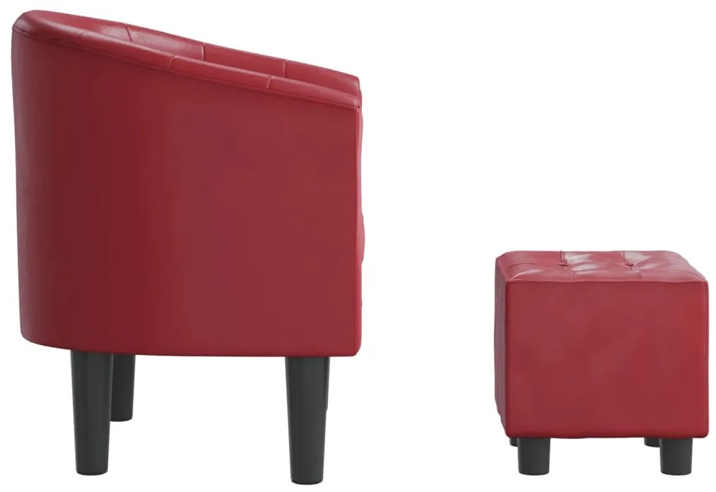 Poltrona com apoio de pés couro artificial vermelho-tinto