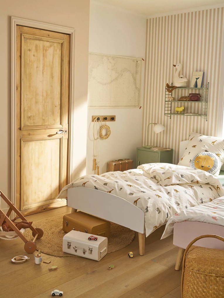 Cama de criança Montessori, TEMA CONFETES branco/madeira