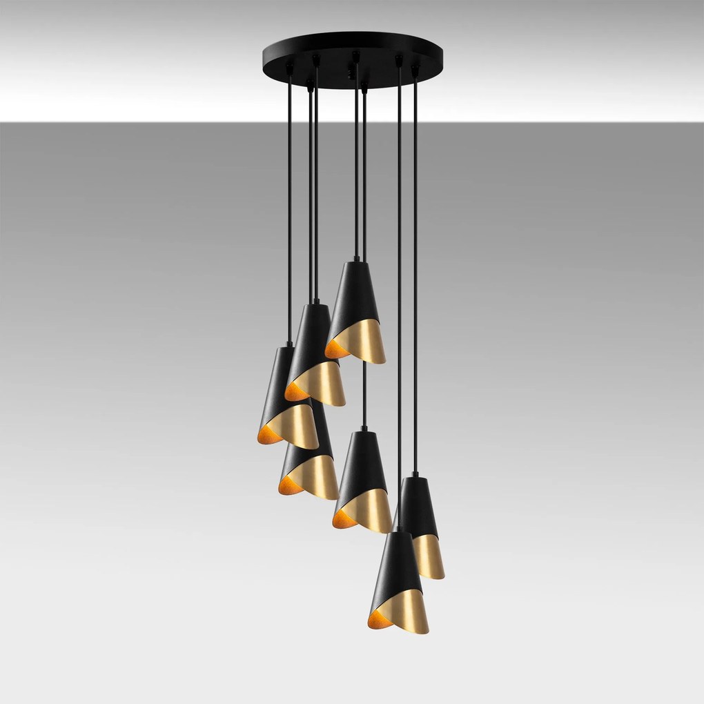 Candeeiro Chandelier Pacman – Preto e Dourado – 48 x 48 cm