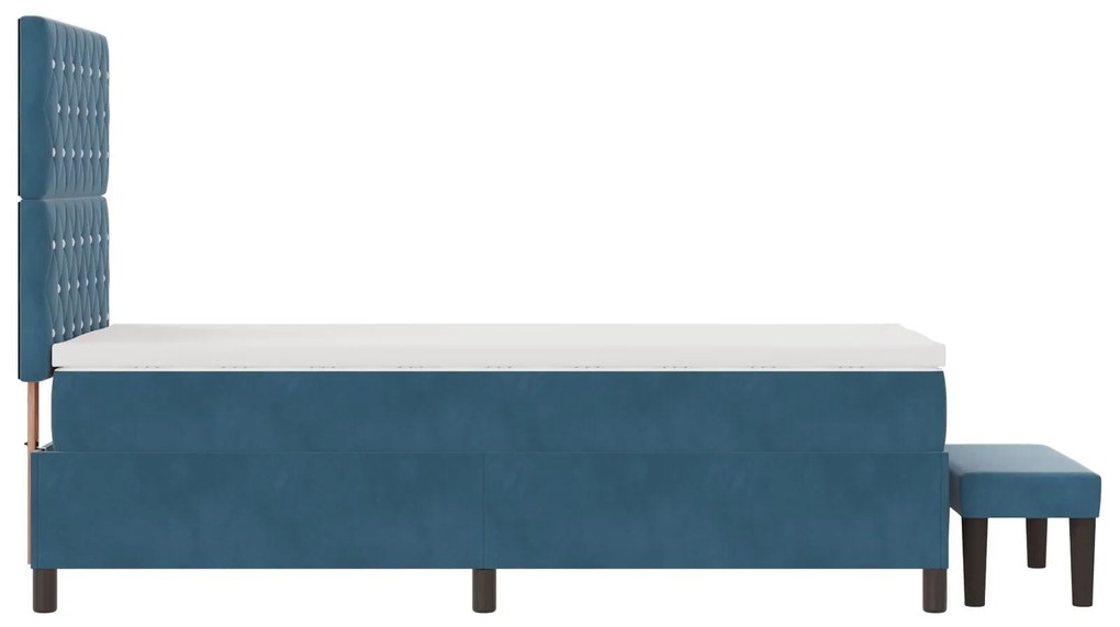 Cama Box Spring com Colchão e Banco Azul Escuro 90x200 cm Veludo