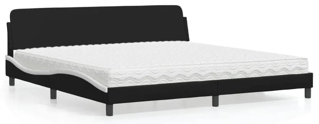 Cama com colchão 200x200 cm couro artificial preto e branco