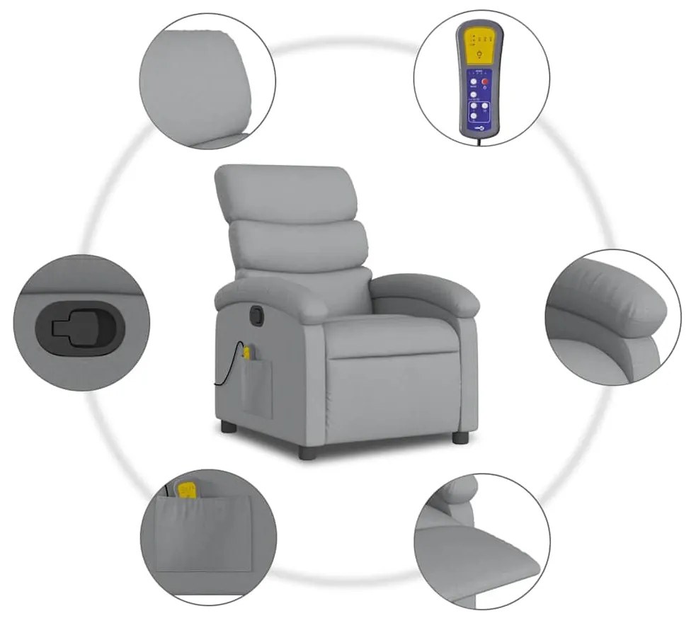 Poltrona de massagens reclinável tecido cinzento-claro