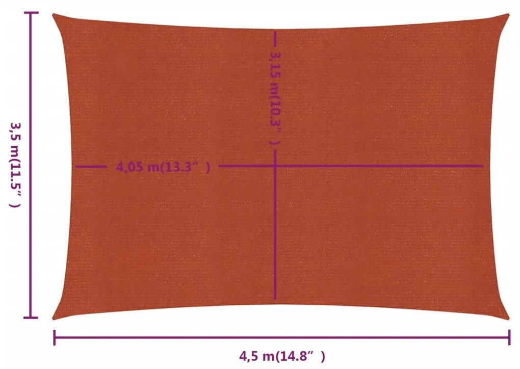 Para-sol vela retangular 160 g/m² 3,5x4,5 m PEAD terracotta